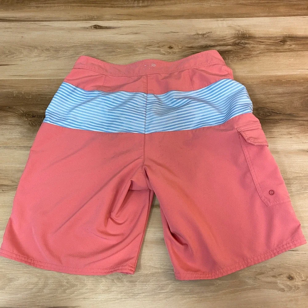 Vineyard Vines Board Shorts Mens 28 Coral Blue Stripe Swim Trunks Drawstring